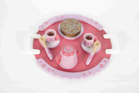 गुलाबी चाय टाइम बच्चा लकड़ी के खिलौने के साथ संभाल डिश फूल पैटर्न MDF