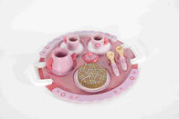 गुलाबी चाय टाइम बच्चा लकड़ी के खिलौने के साथ संभाल डिश फूल पैटर्न MDF